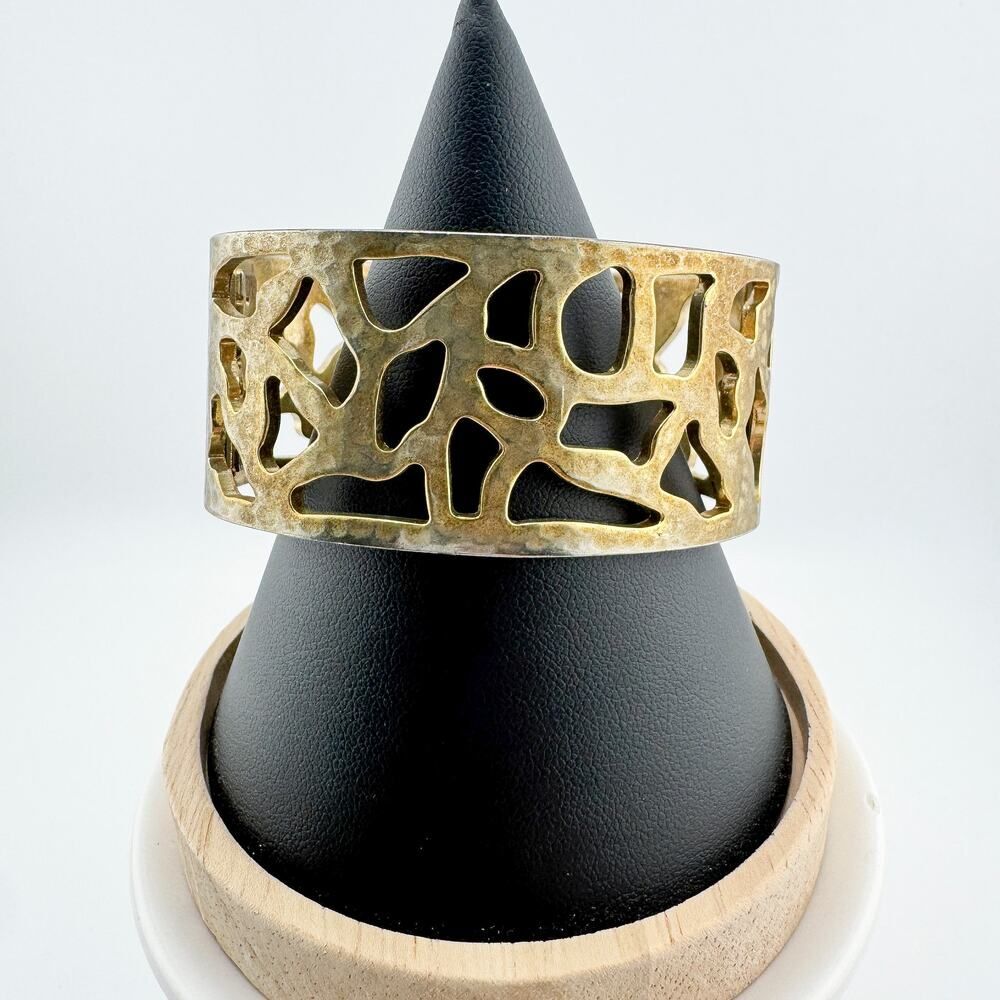 Vintage Abstract Open Lace Cuff Bracelet Chunky Statement Modernist Flair Retro